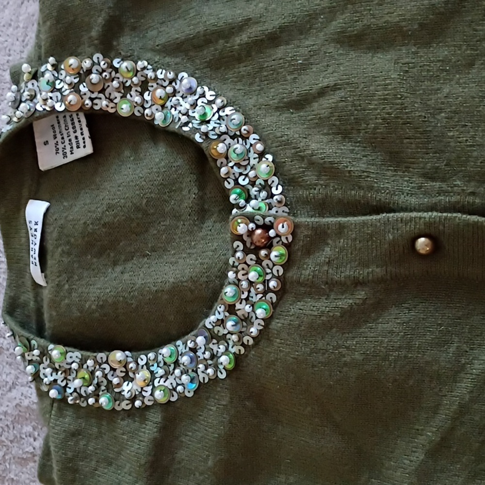 Olive Embellished Cardigan Cashmere &Wool..New Condition.Pit To Pit 17"Length 24 - Picture 3 of 8